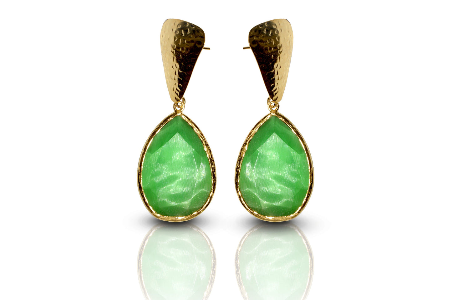 Aurora Green Funnel Gold Earrings