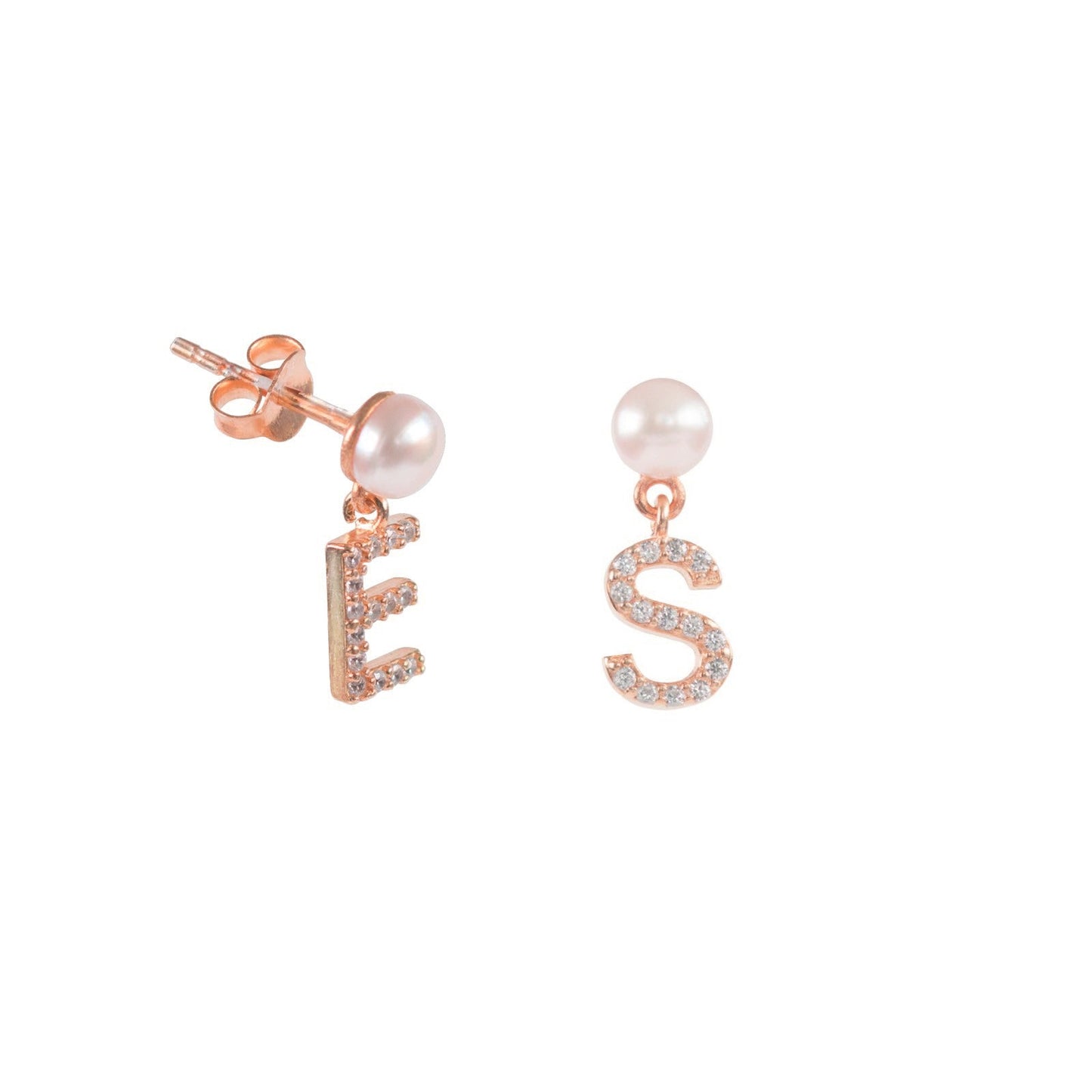 Personalized Diamond Initial Pearl Earring
