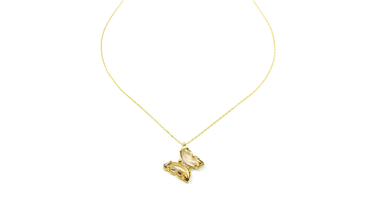 Pink Glass Butterfly Necklace