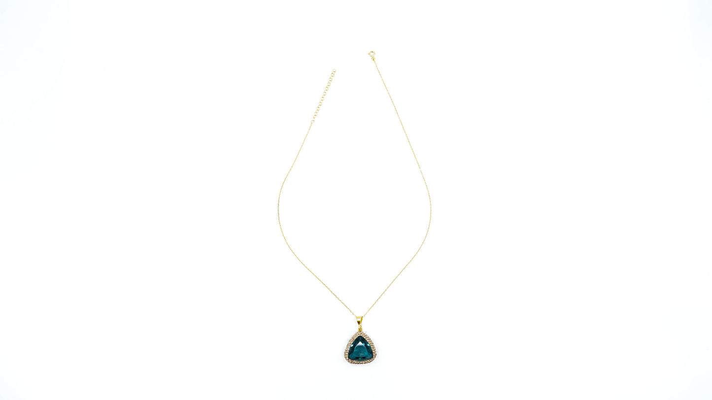 Triangle Pendant Necklace Navy Blue Stone