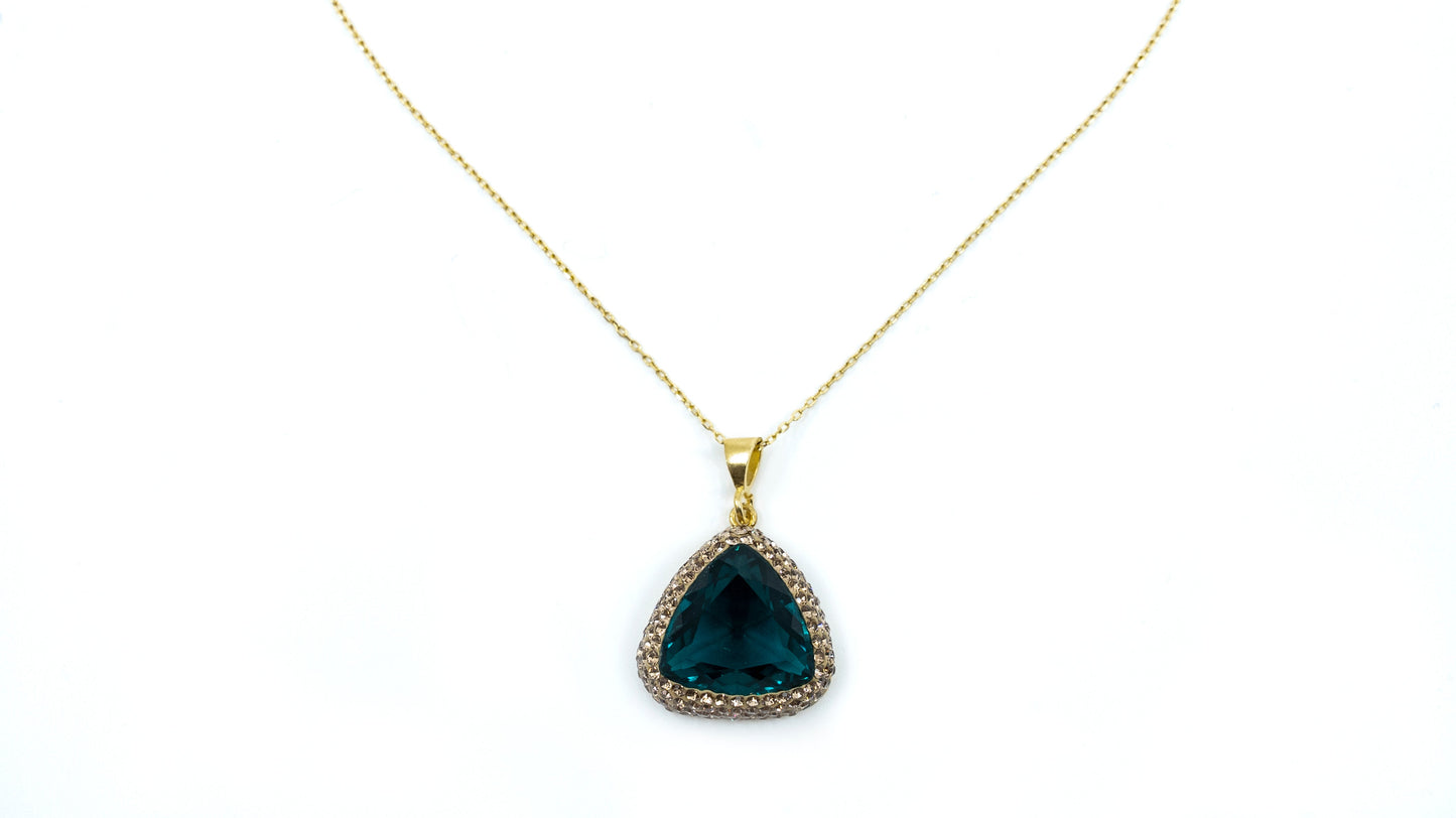 Triangle Pendant Necklace Navy Blue Stone