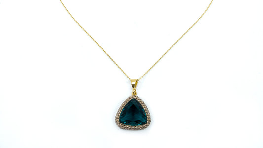 Triangle Pendant Necklace Navy Blue Stone