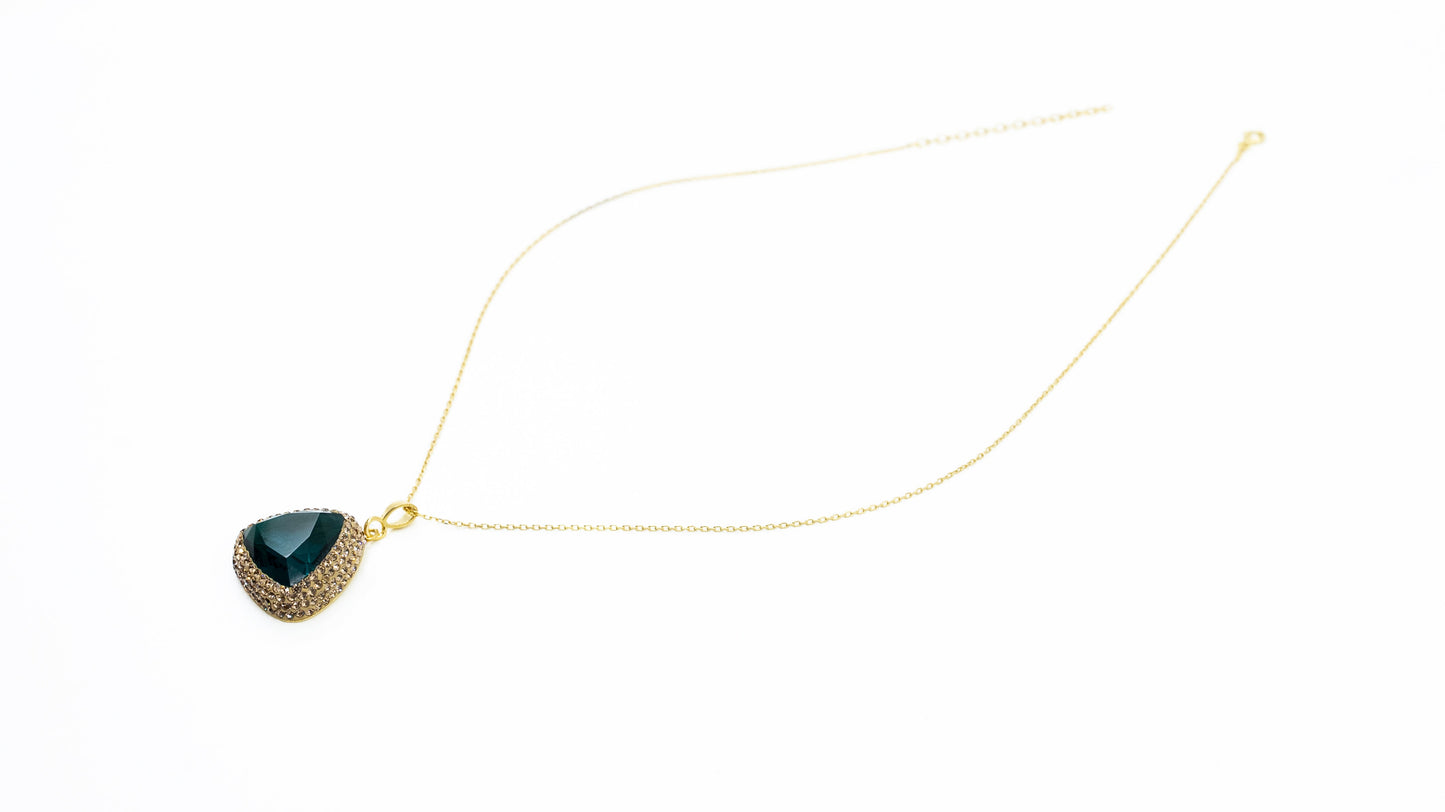 Triangle Pendant Necklace Navy Blue Stone