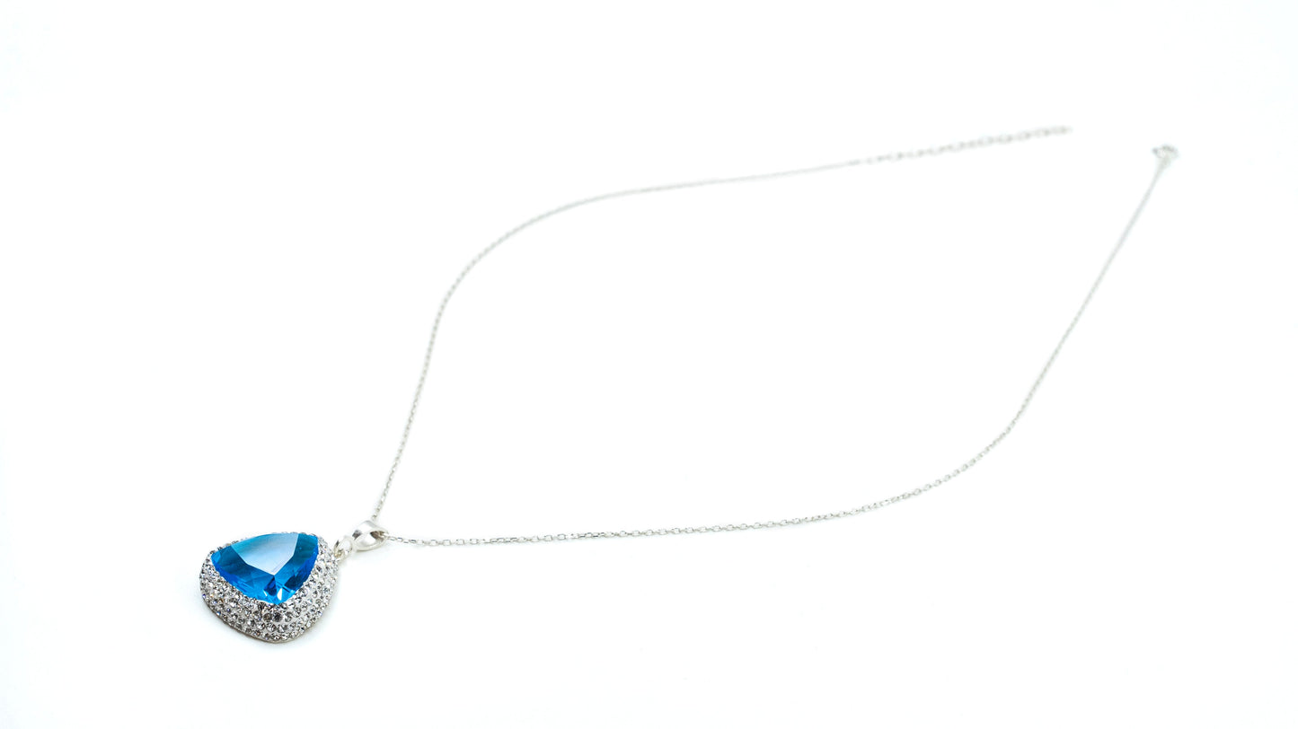 Triangle Pendant Necklace Baby Blue Stone