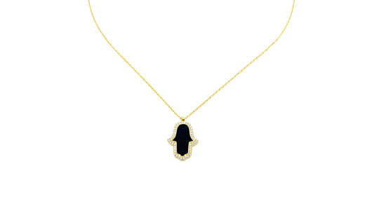 Black Enamel Hamsa Hand with surrounded with CZ Diamond Stones
