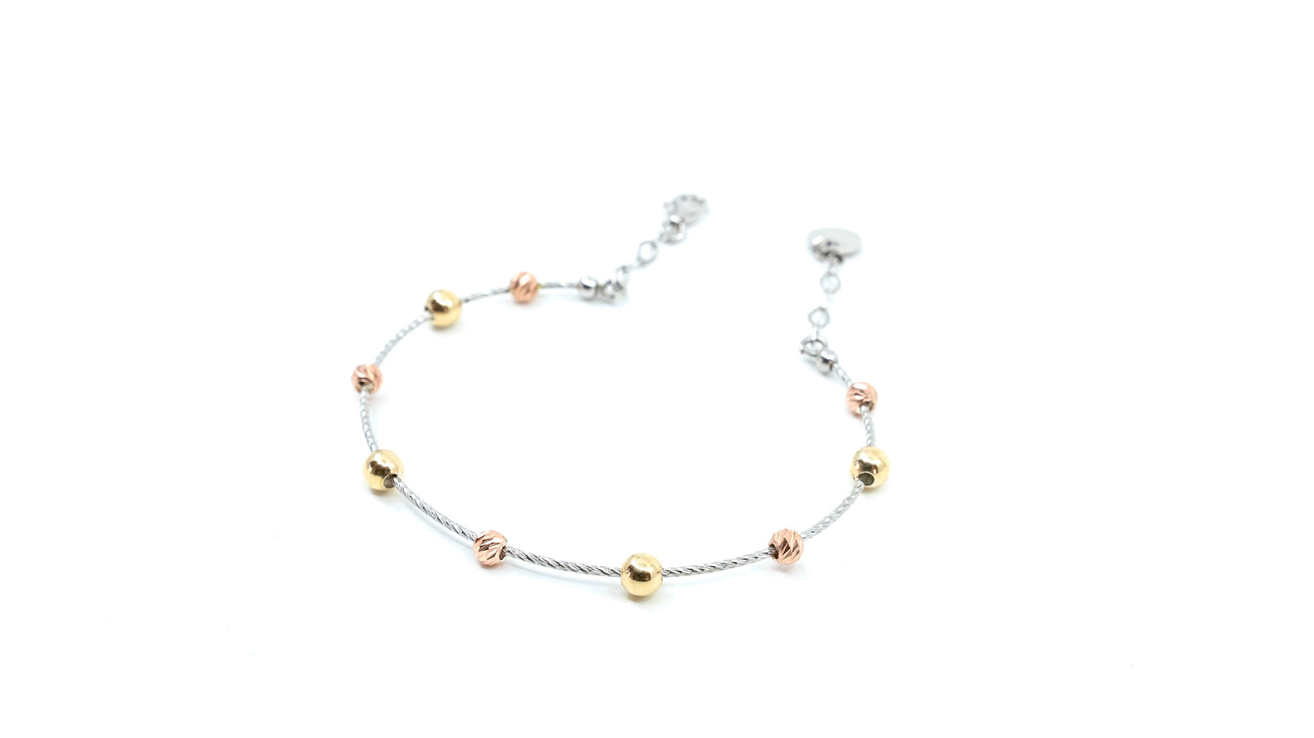 Silver Bracelet with Separated Gold Beads