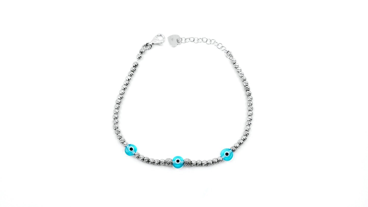 Silver Bracelet with Three Evil Eyes