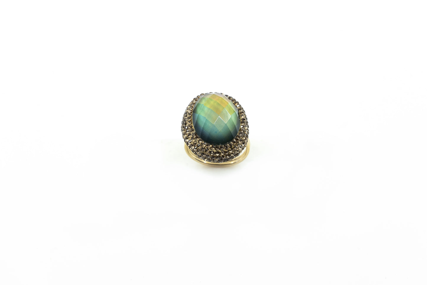Round Diaspore Color Changing Ring With Hematite Trim