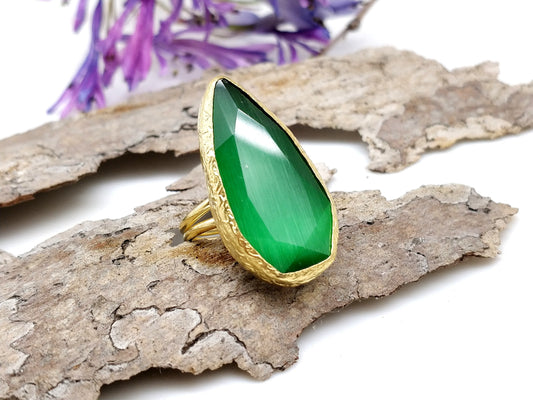 Emerald Drop Shape Adjustable Gold Ring