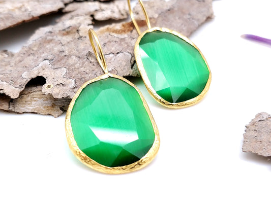 Emerald Cat Eye Earrings