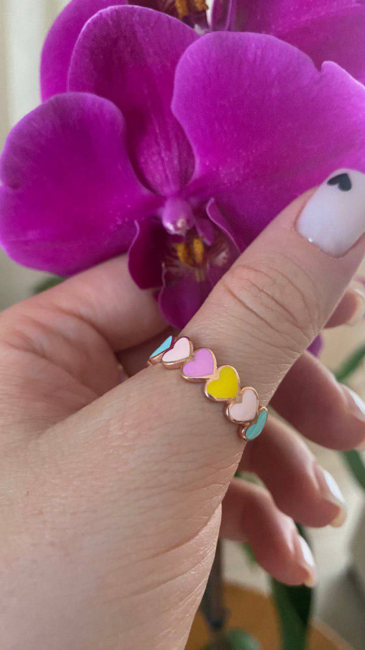Enamel Multi Color Heart Ring