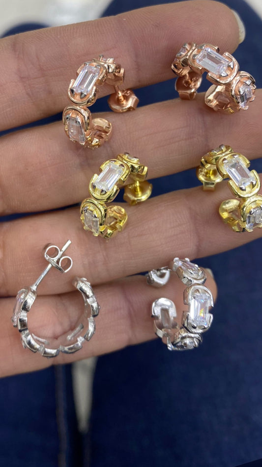 White Stone Hoop Earrings